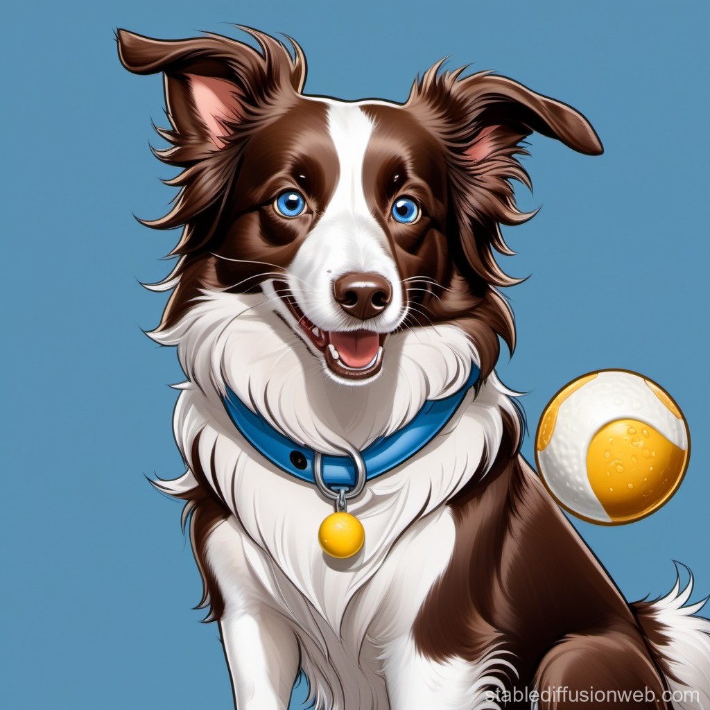 Happy Border Collie with Blue Collar and Yellow Ball