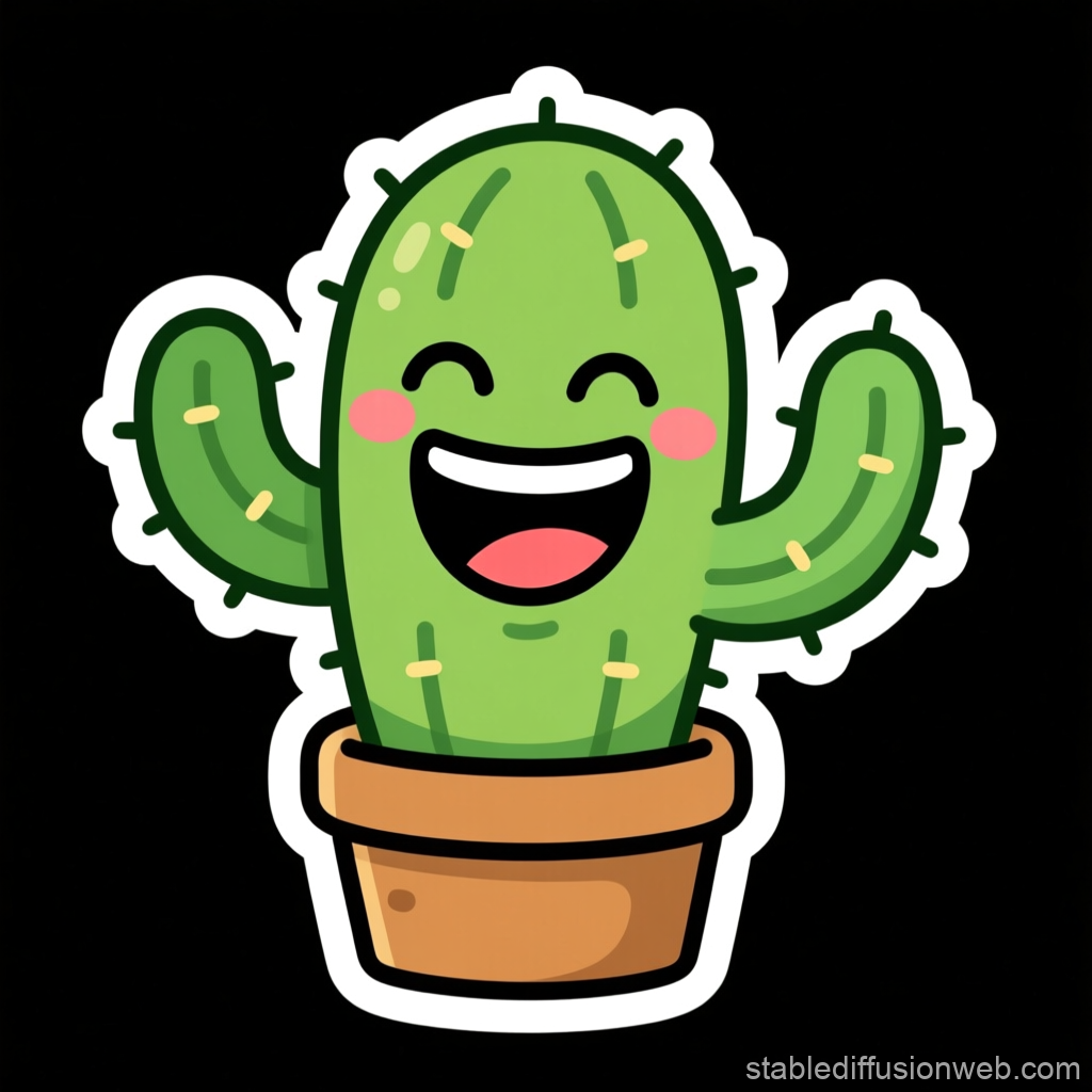 Happy Cartoon Cactus Sticker