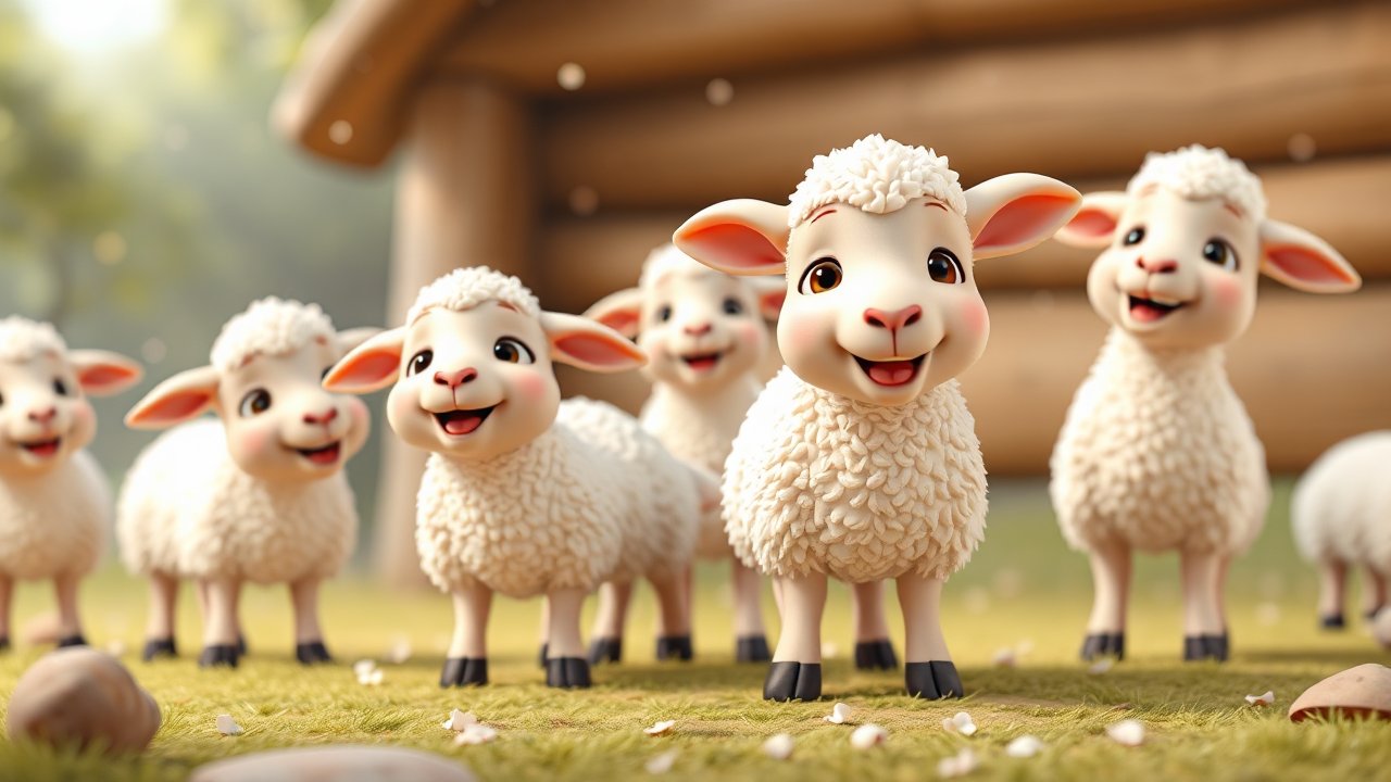 Happy Cartoon Lambs in 3D Rendered Disney Style