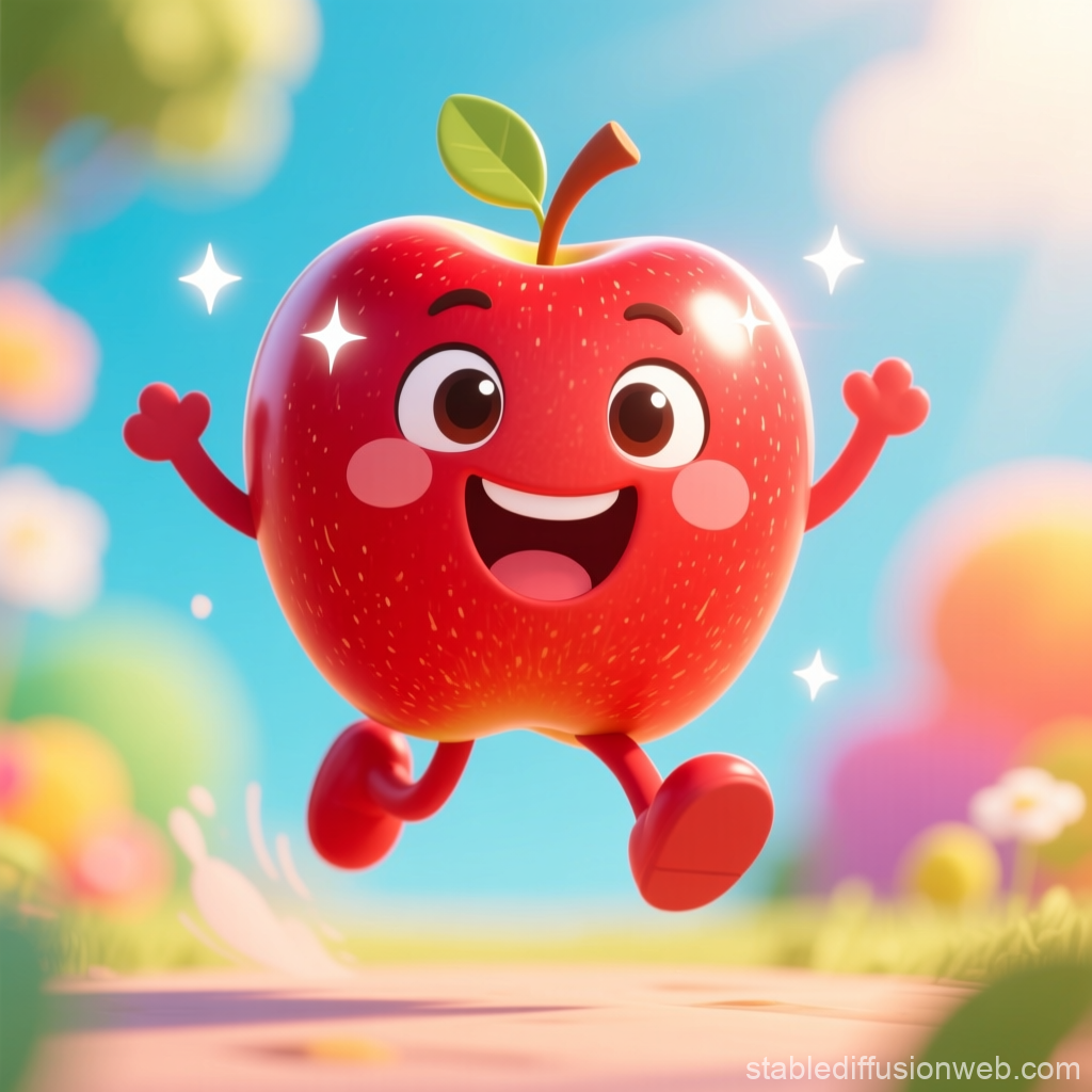 Happy Cartoon Red Apple Character Jumping