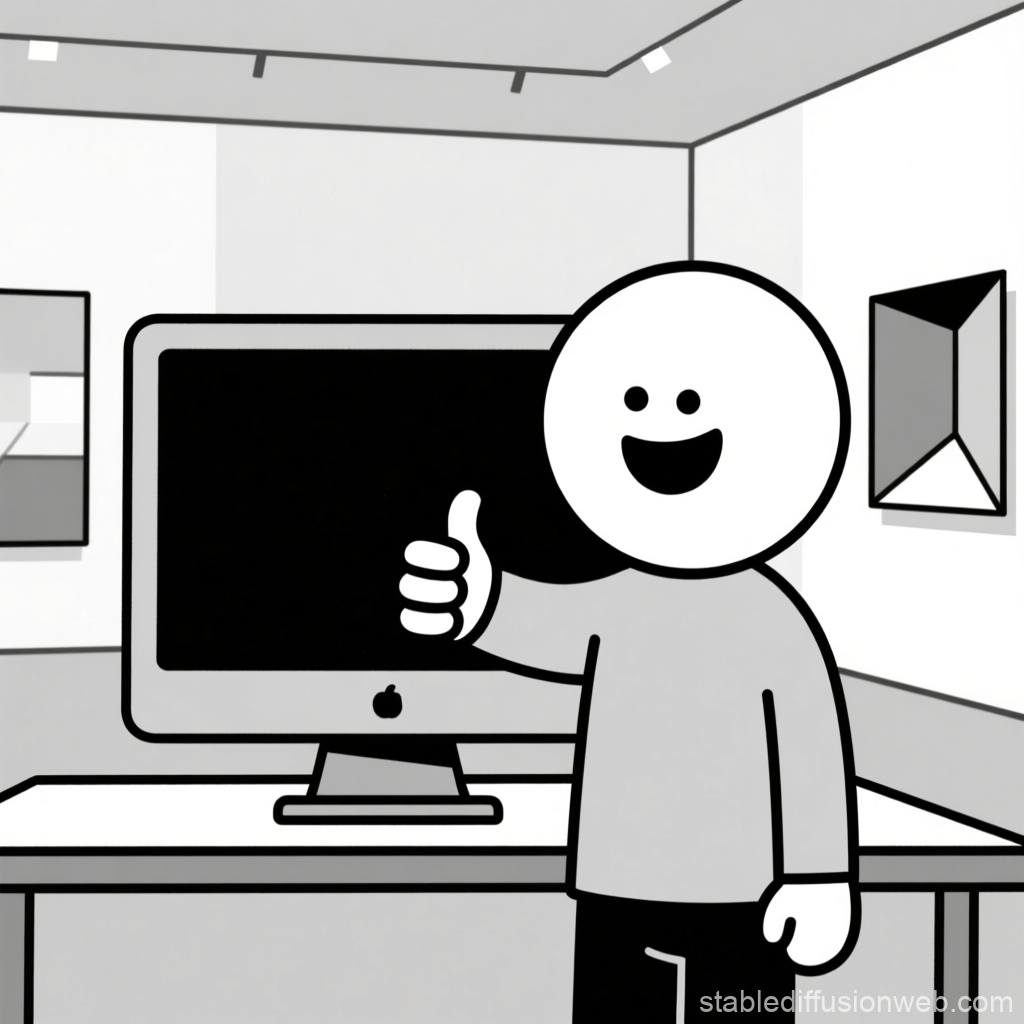 Happy Character Giving Thumbs Up in Office