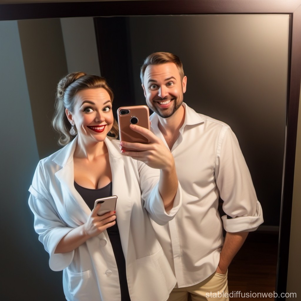 Happy Couple Taking Mirror Selfie Together