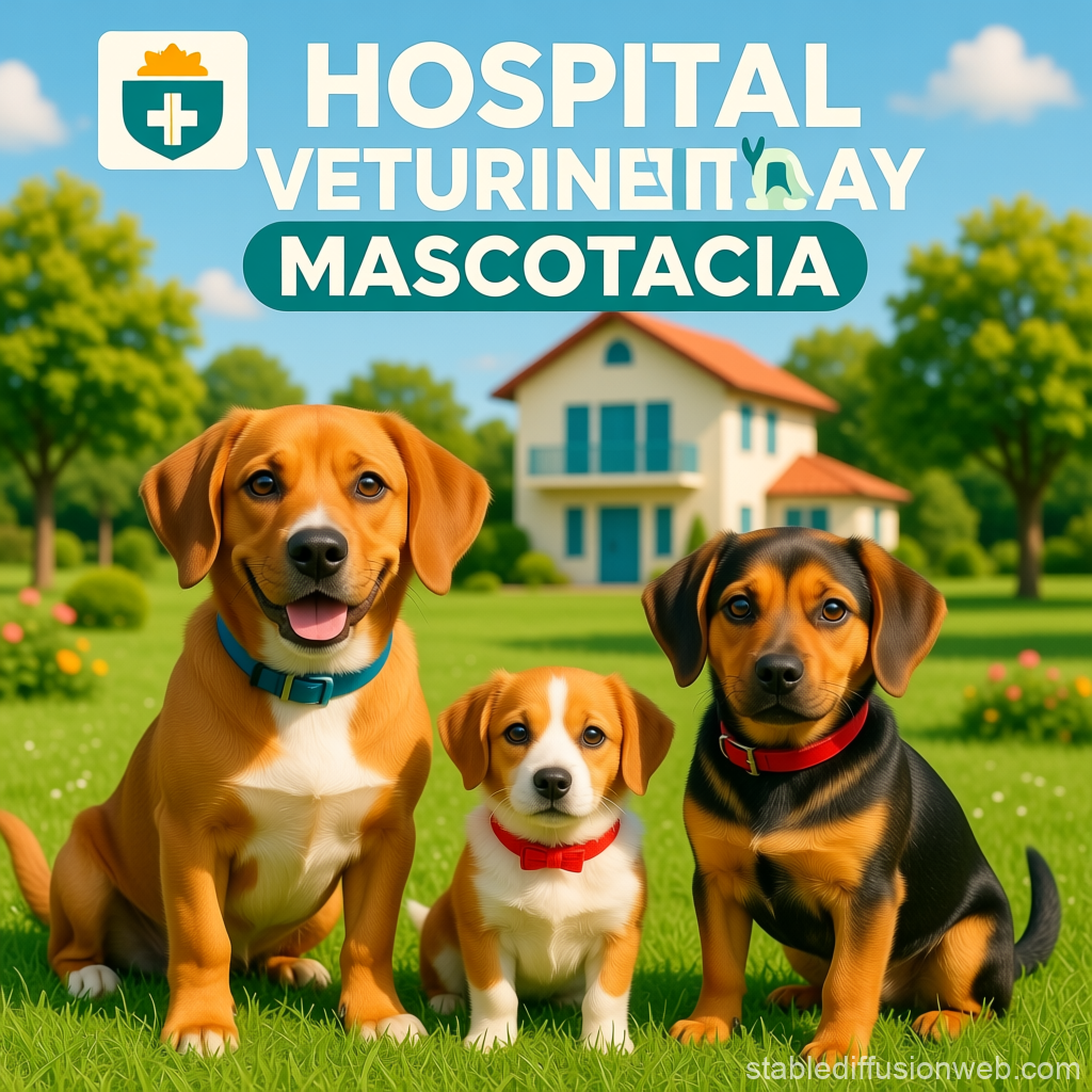 Happy Dogs in Front of Veterinary Hospital