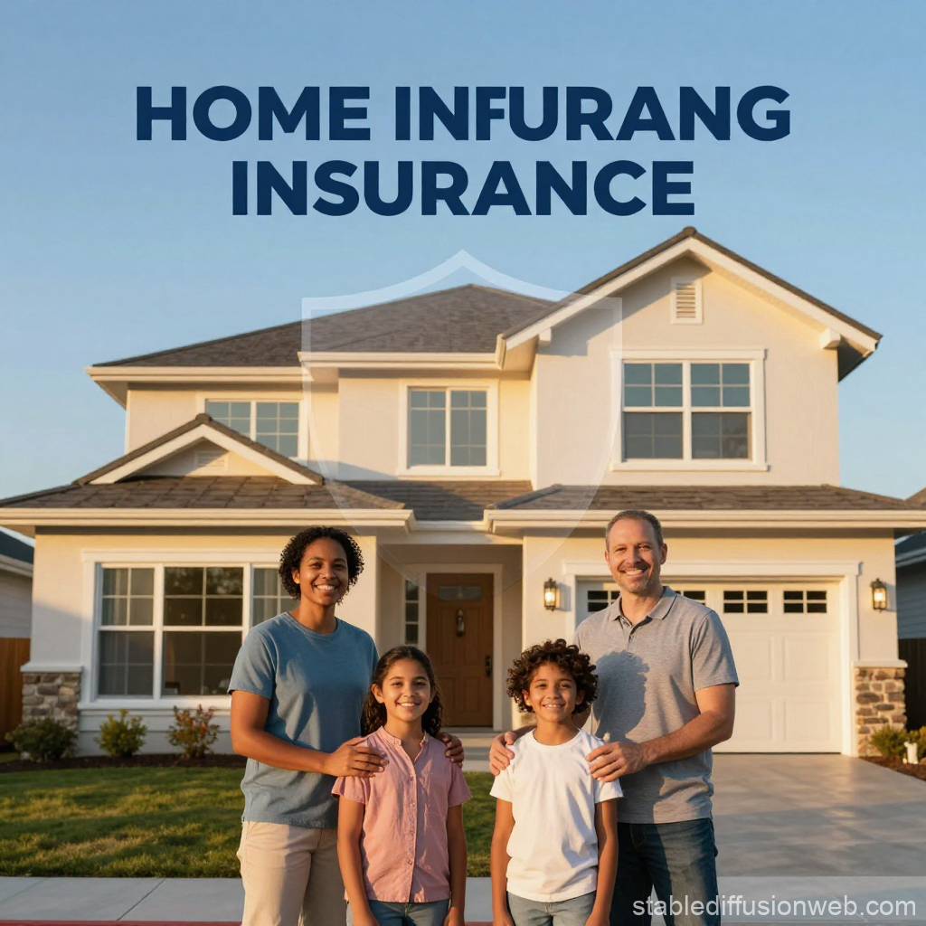 Happy Family Standing in Front of Their Home for Insurance Ad
