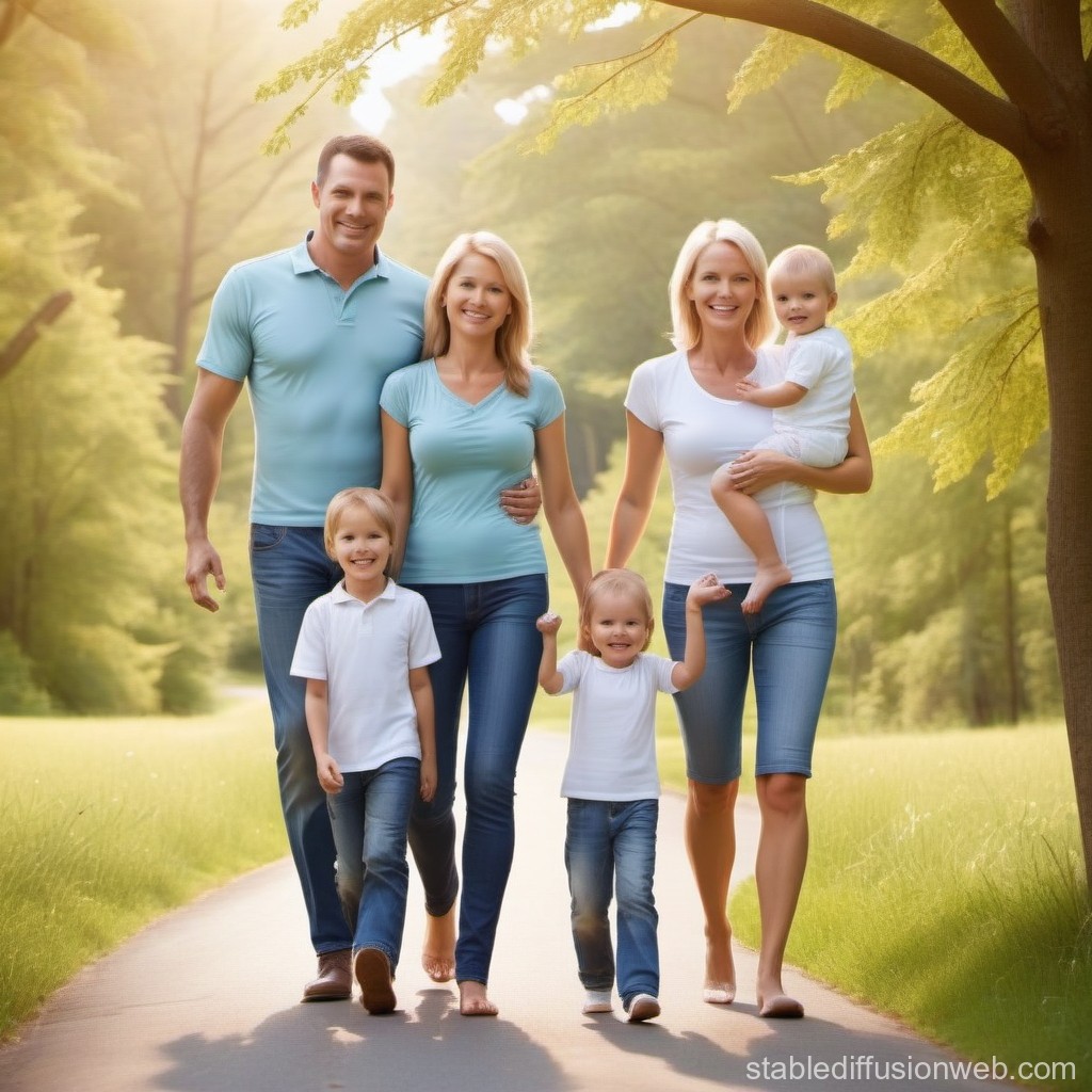 Happy Family Walking Together in a Sunny Park