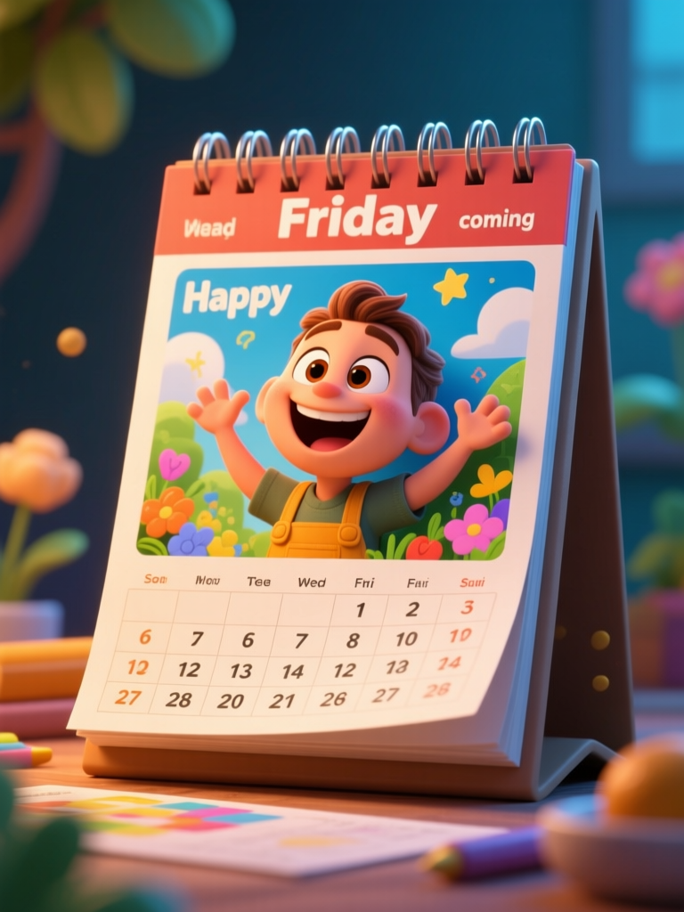 Happy Friday Animated Calendar with Cheerful Child