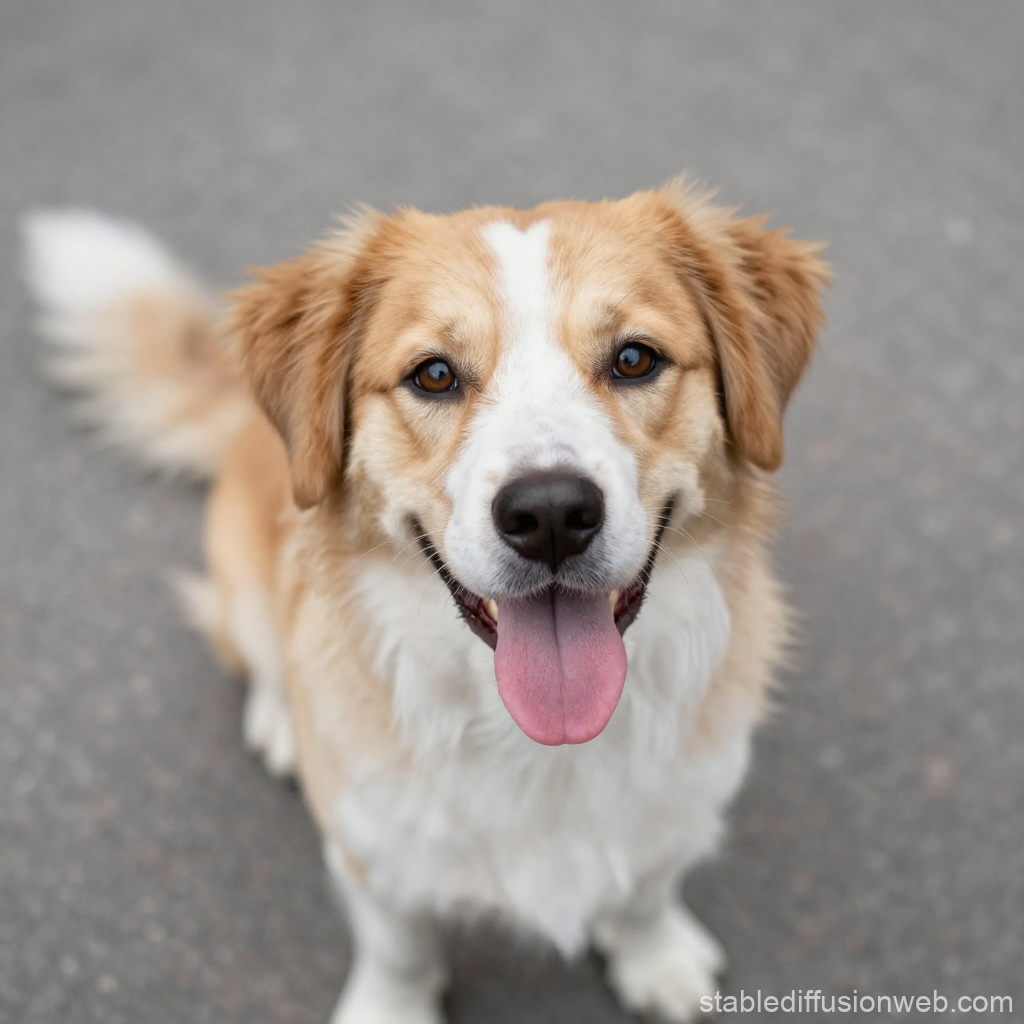 Happy Golden and White Dog Sitting Outdoors