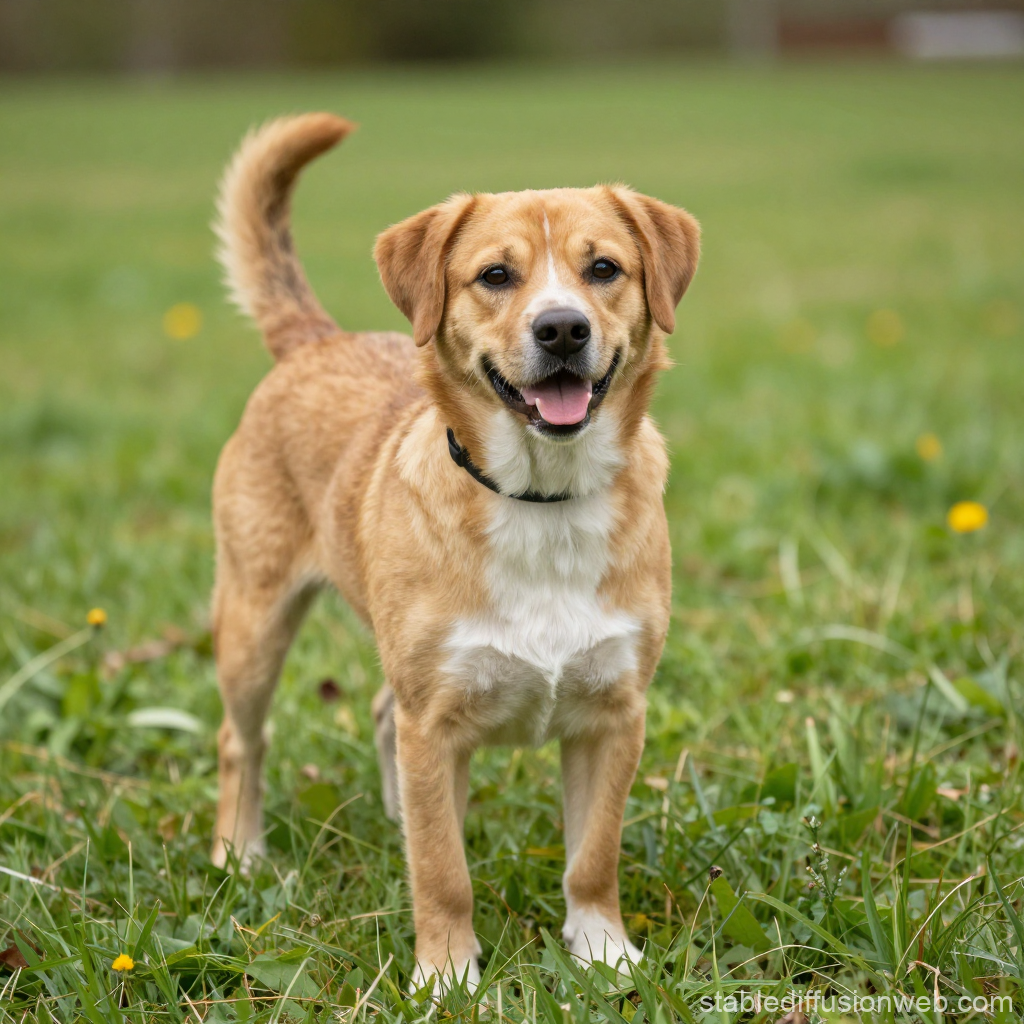 Happy Golden Brown Dog Standing on Grass
