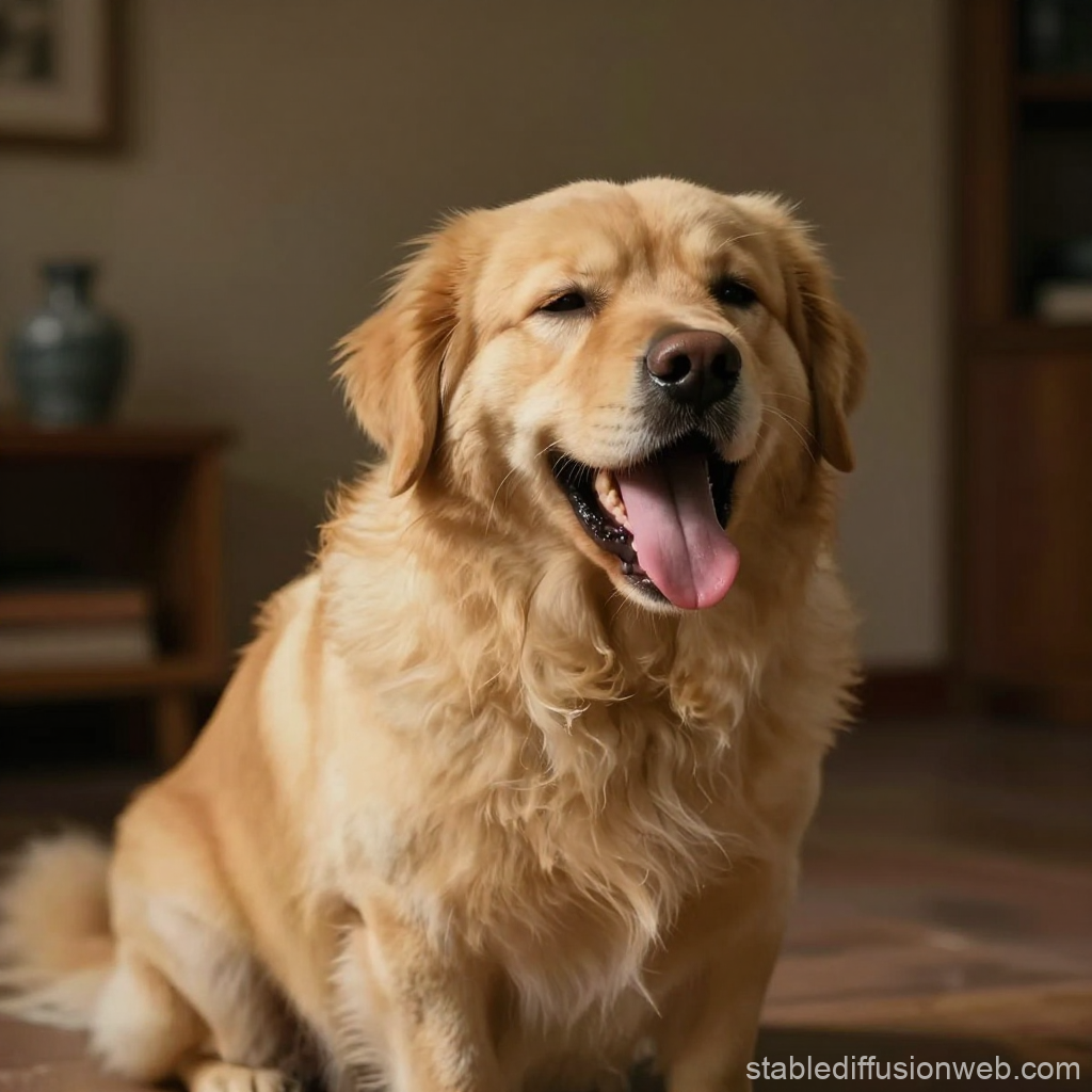 Happy Golden Retriever Panting Indoors