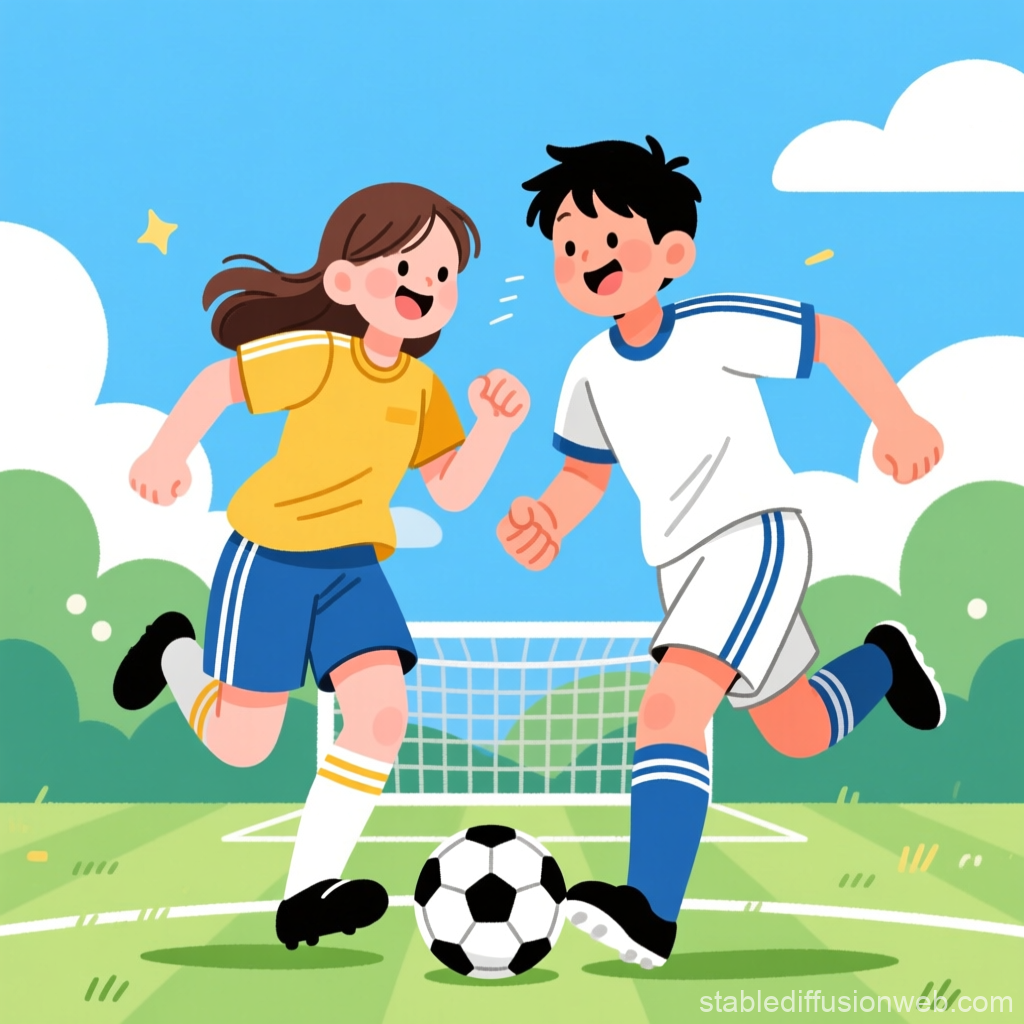 Happy Kids Playing Soccer on a Sunny Day