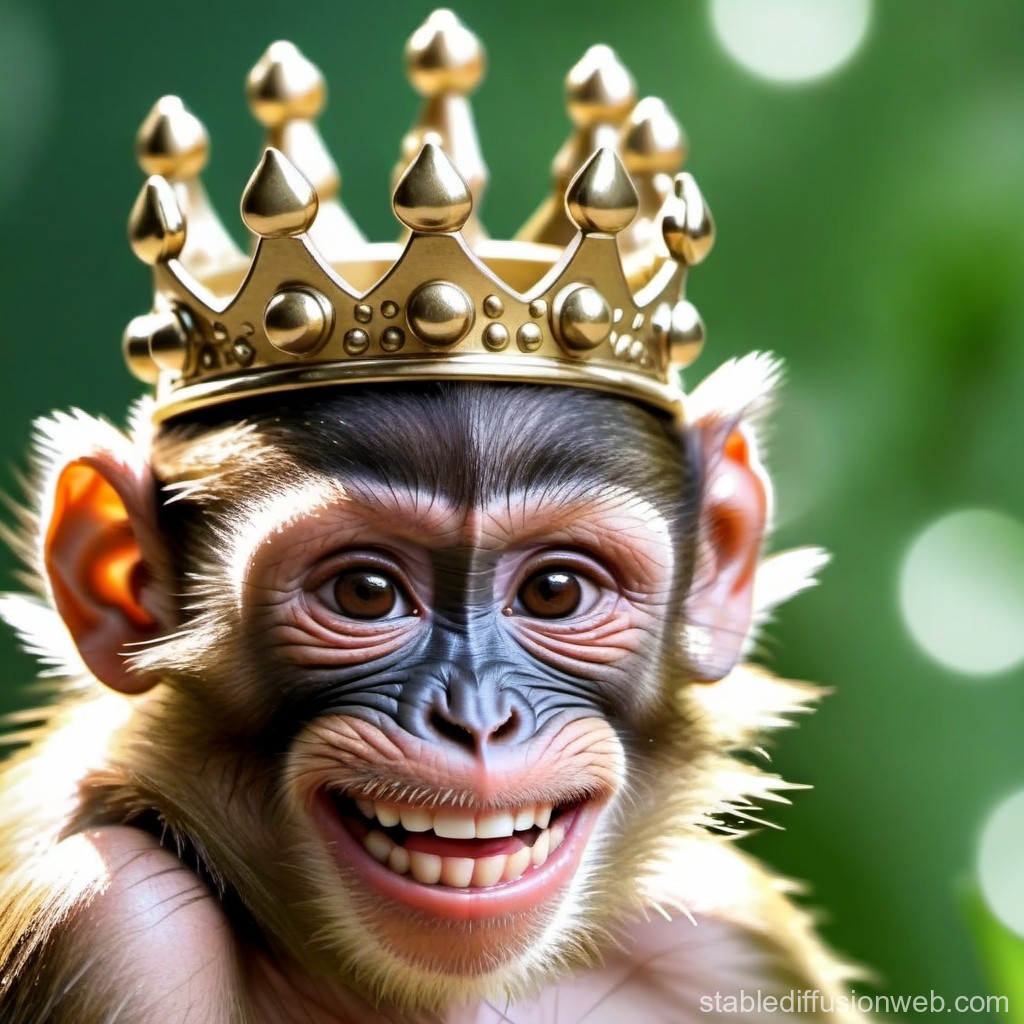 Happy Monkey Wearing a Golden Crown