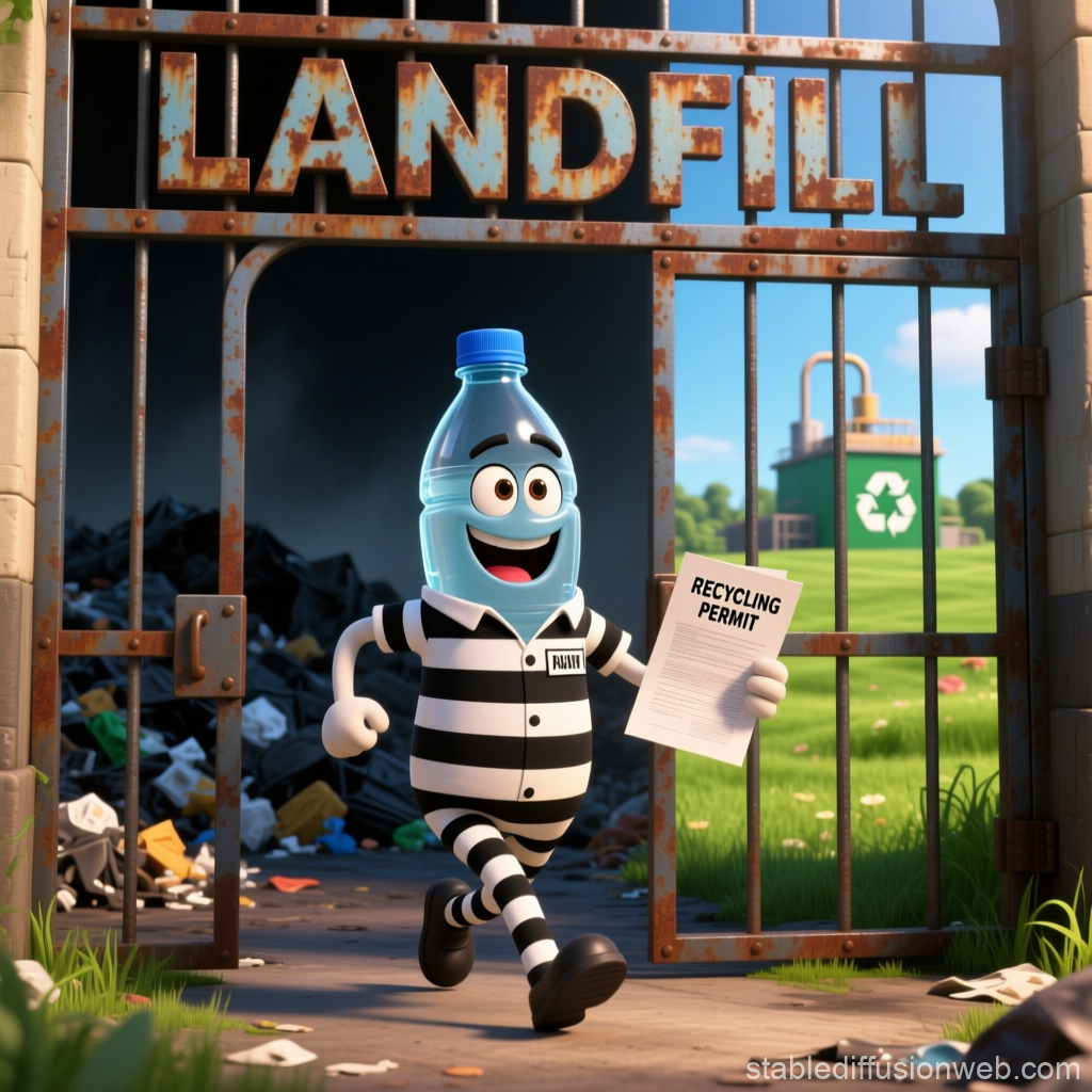 Happy Plastic Bottle Escaping Landfill with Recycling Permit