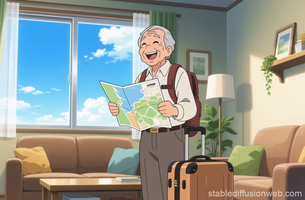 Happy Senior Man Planning Trip Indoors