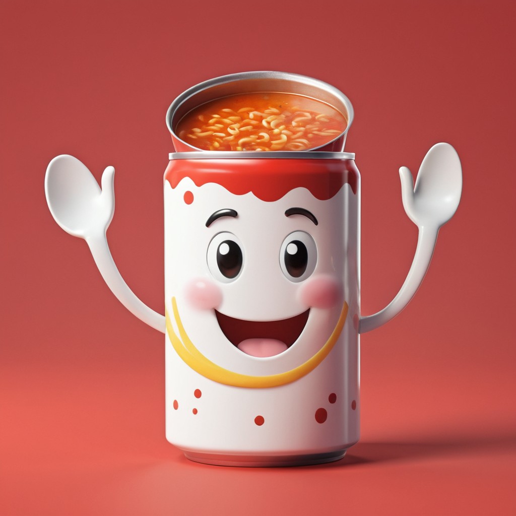 Happy Soup Can Character with Raised Arms