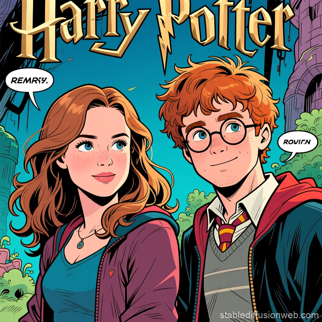 Harry Potter and Hermione Illustrated in Comic Style