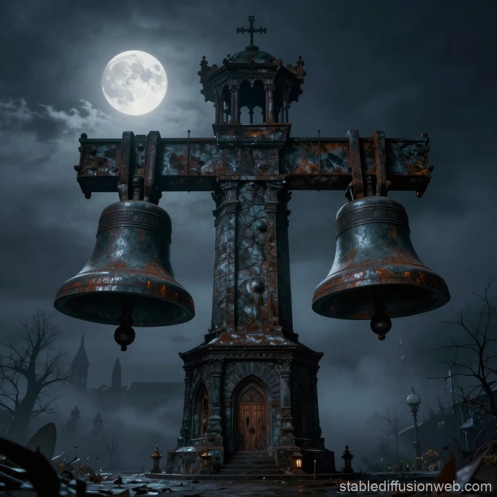 Haunted Bell Tower Under Full Moon