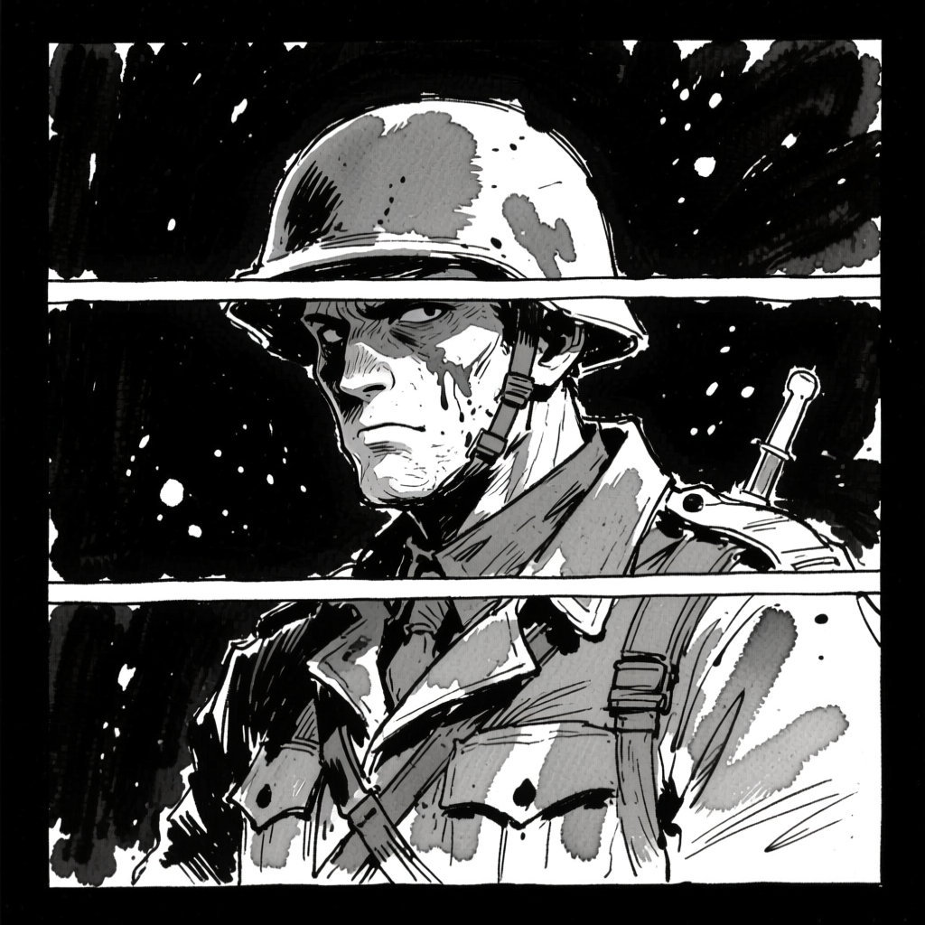 Haunting Ink Sketch of a Soldier in Combat Gear