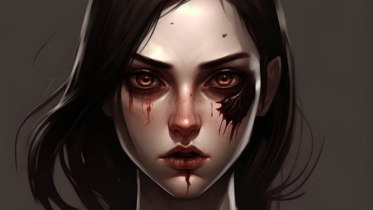 Haunting Portrait of a Woman with Dark Wounds