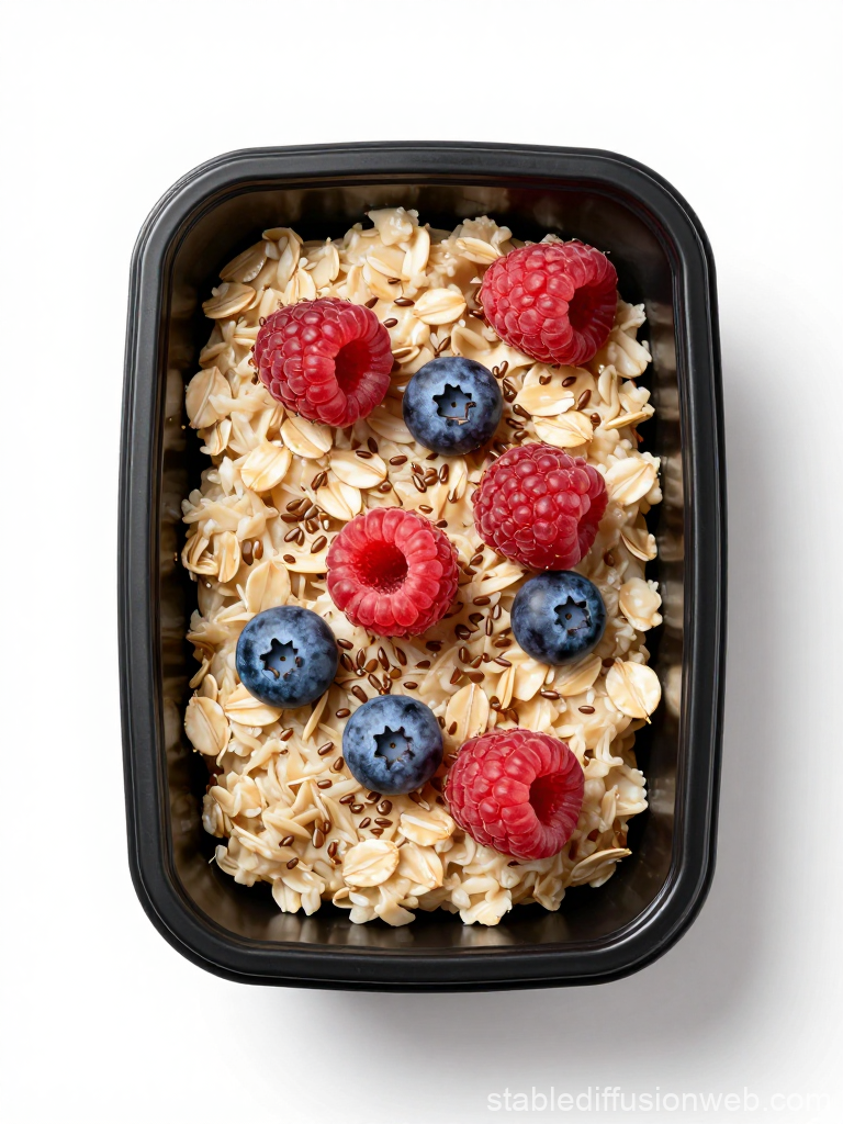 Healthy Oatmeal with Fresh Berries in Black Container