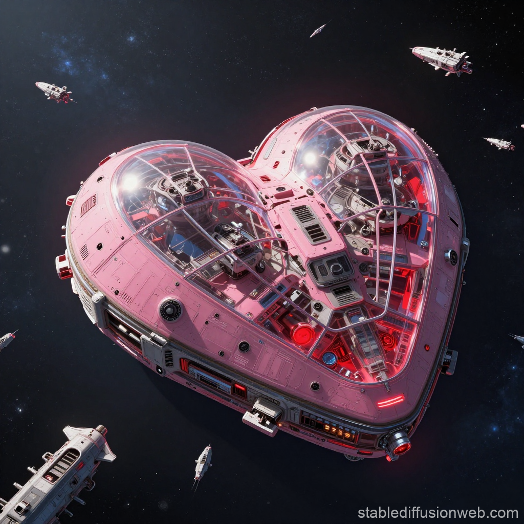 Heart-Shaped Spaceship Colony in Deep Space