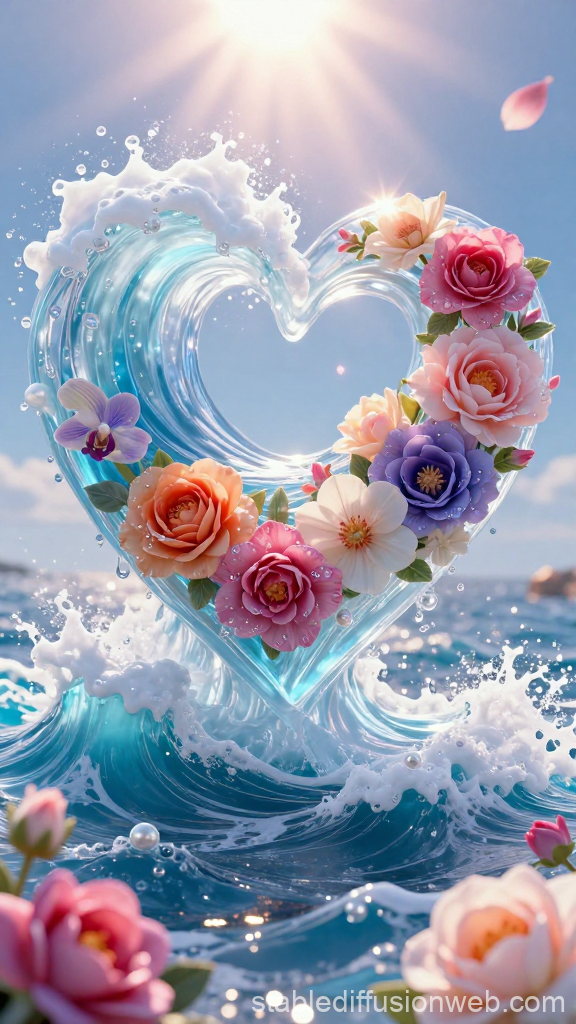 Heart-Shaped Wave Adorned with Vibrant Flowers