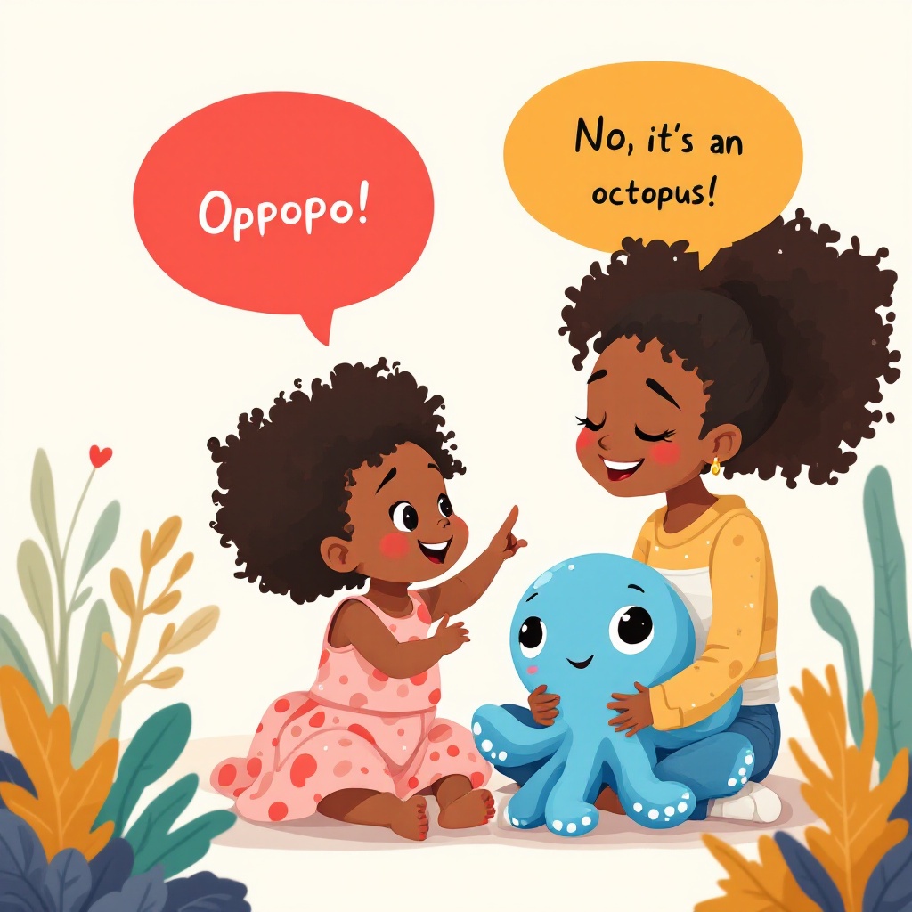 Heartwarming Moment Between Sisters with Octopus Toy
