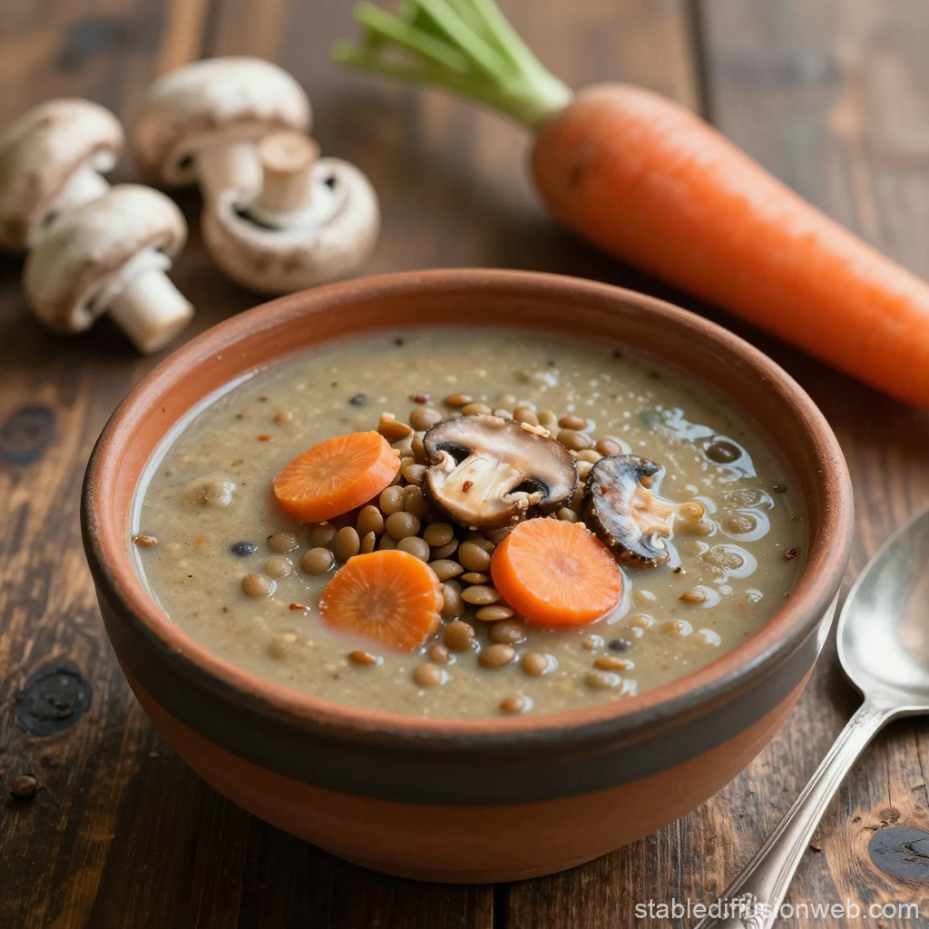Hearty Lentil Soup with Carrots and Mushrooms