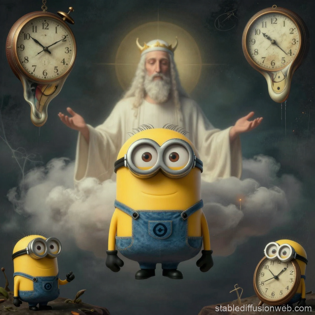 Heavenly Minion with Surreal Melting Clocks