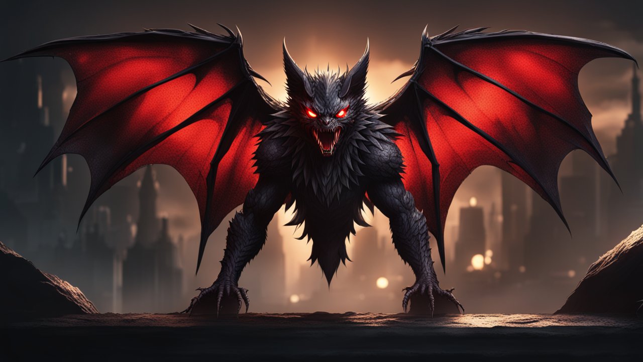 Hellish Bat Creature with Fiery Red Wings