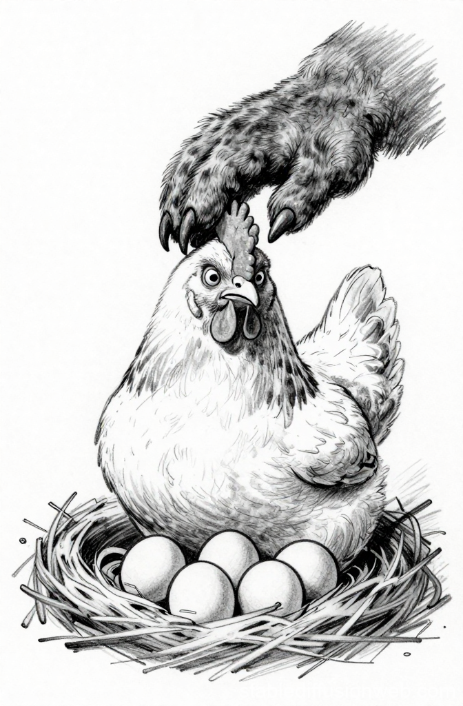 Hen Protected by Bear's Paw in Nest