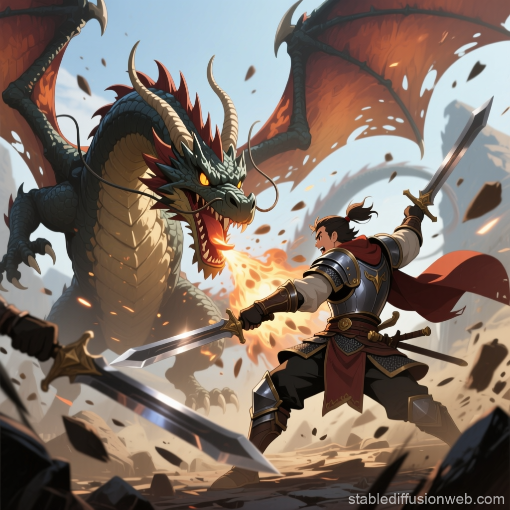 Heroic Knight Battles Fire-Breathing Dragon