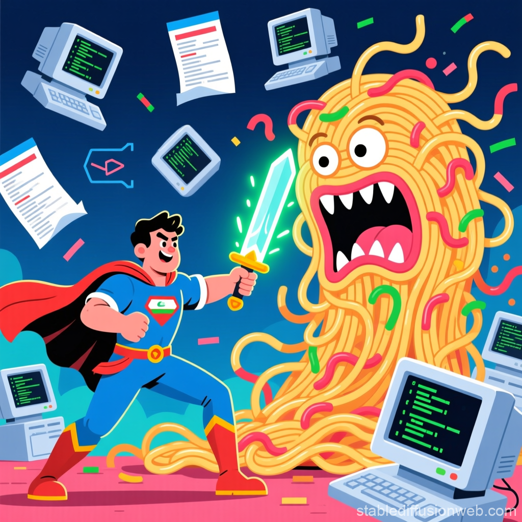 Heroic Programmer Battles Spaghetti Monster