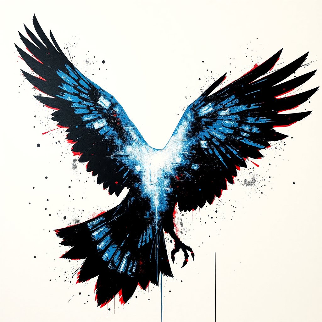 High Contrast Blue and Black Bird Wings in Flight