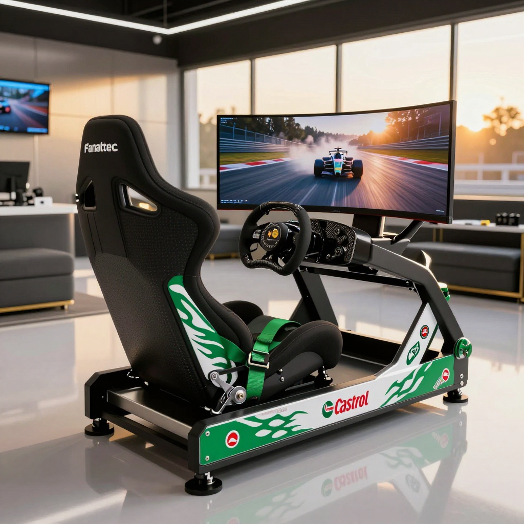 High-End Fanatec Sim Racing Cockpit with Curved Monitor