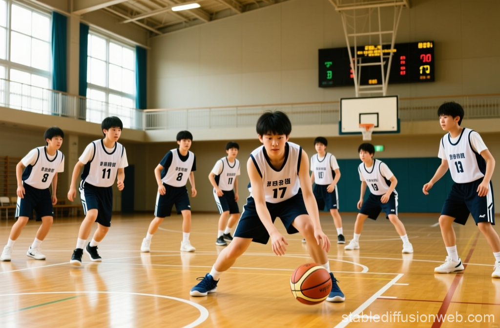 High School Boys Playing Basketball in Gym