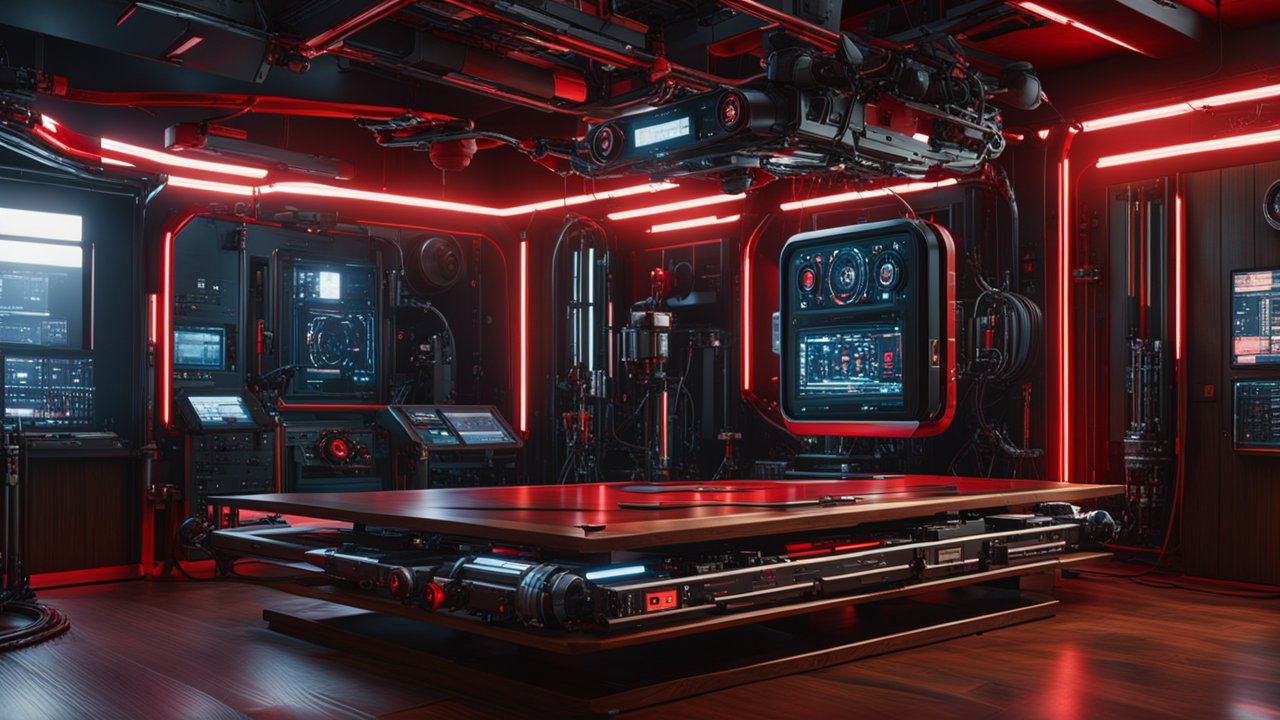 High-Tech Cyberpunk Control Room with Futuristic Interfaces