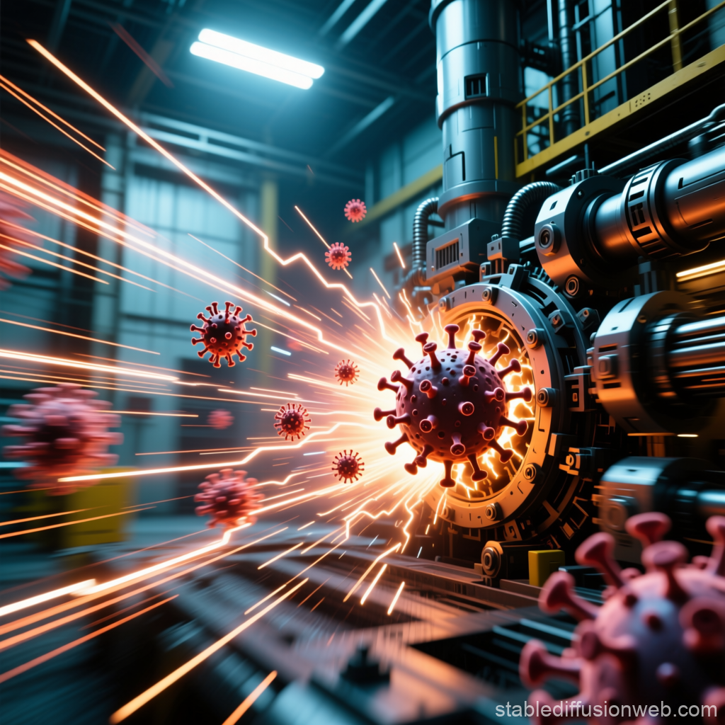 High-Tech Factory Producing Viruses with Futuristic Machinery