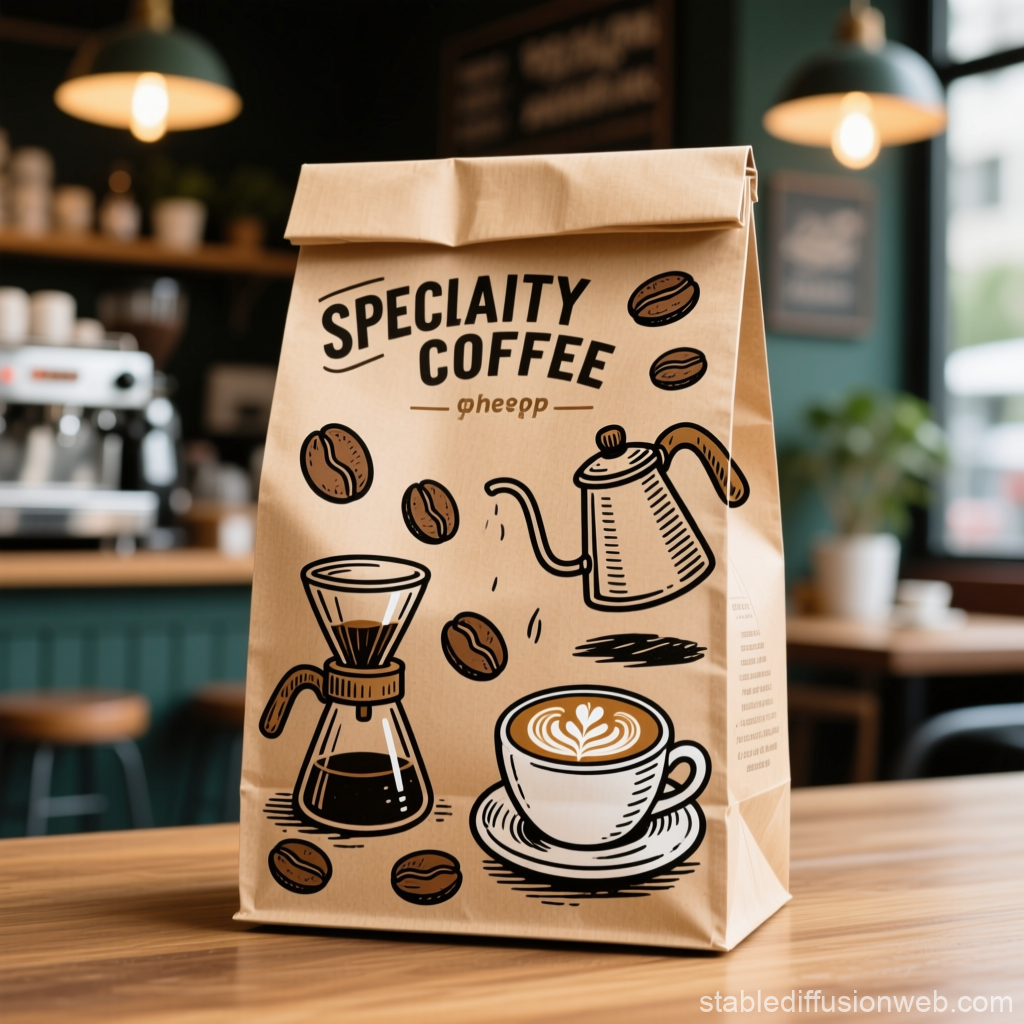 Hipster Coffee Shop Brown Paper Bag with Coffee Illustrations