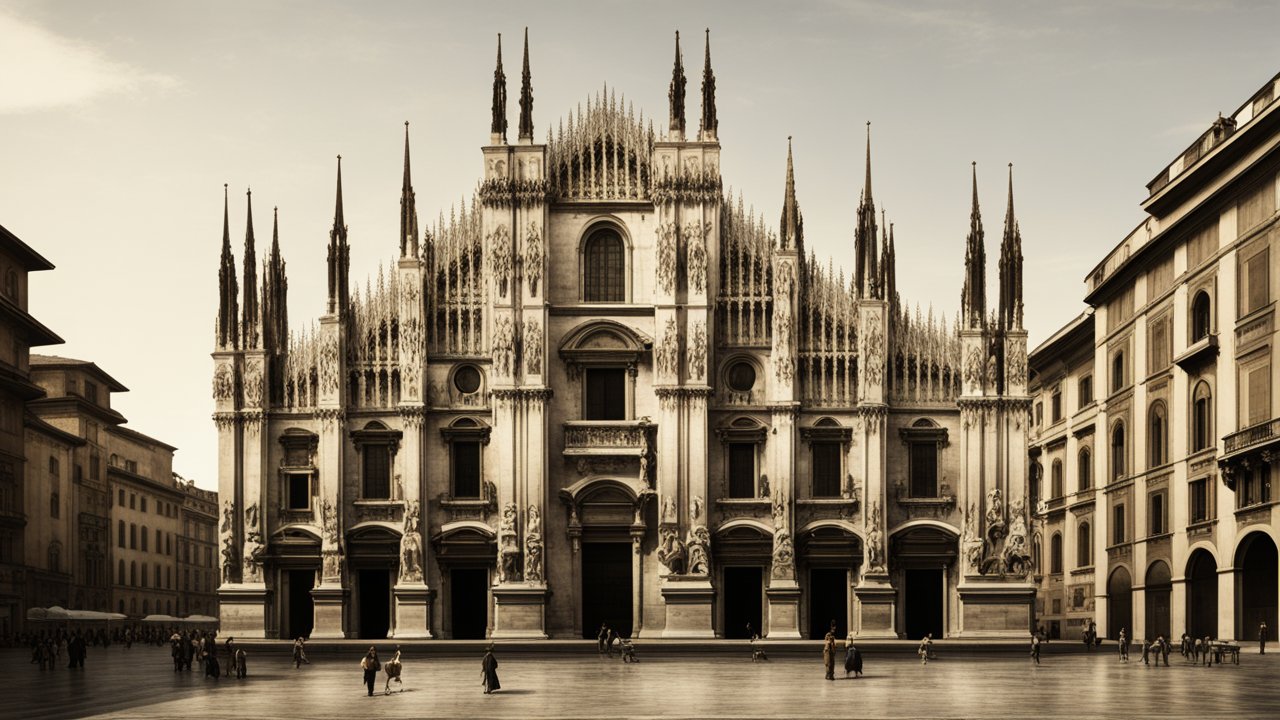 Historic Milan Cathedral in Sepia Tone