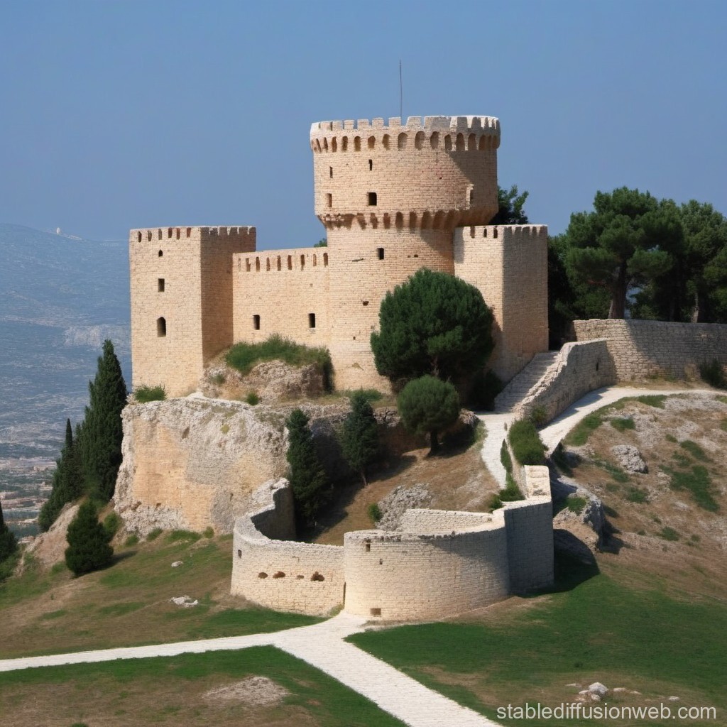 Historic Stone Castle on Hilltop with Clear Sky