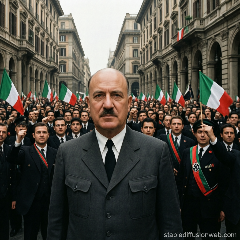 Historical Fascist Rally in Italian City Street