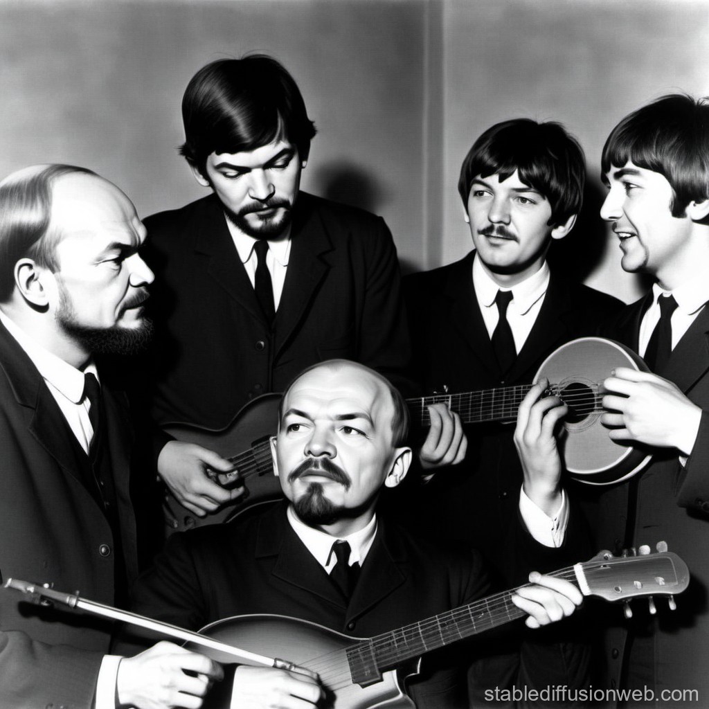 Historical Figures Playing Acoustic Guitars in Black and White