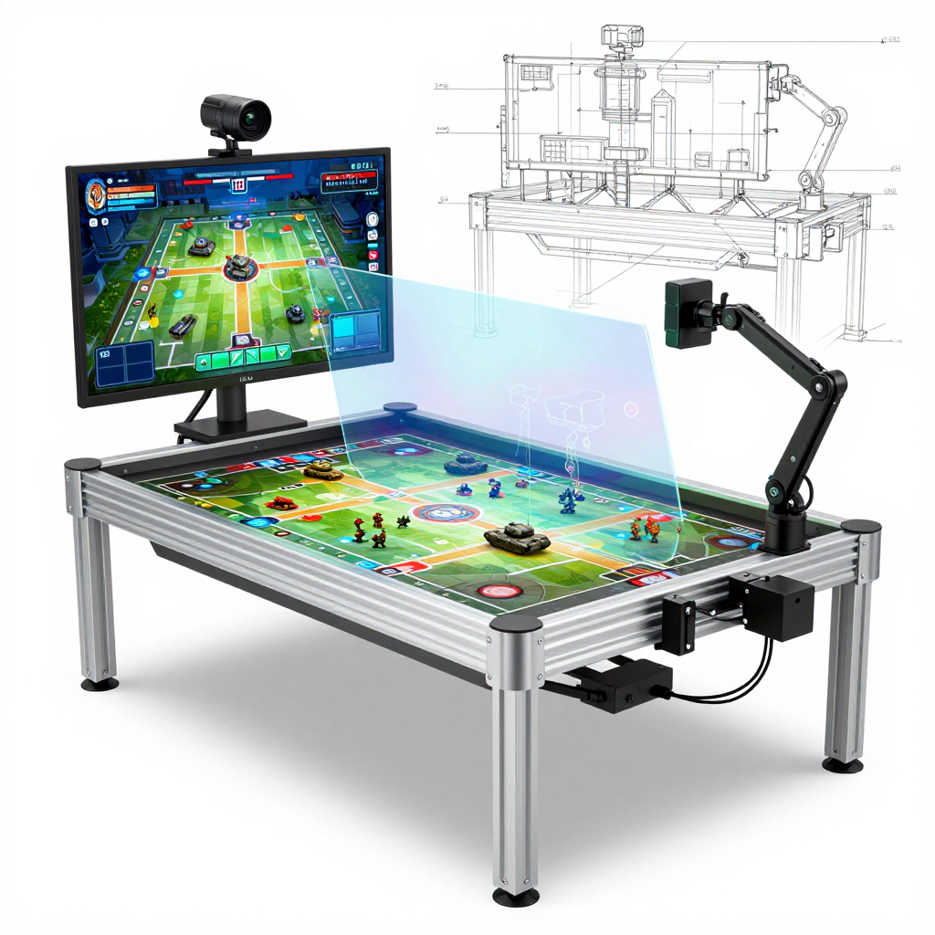 Holographic Tabletop Game with Digital Interface and Blueprint Overlay