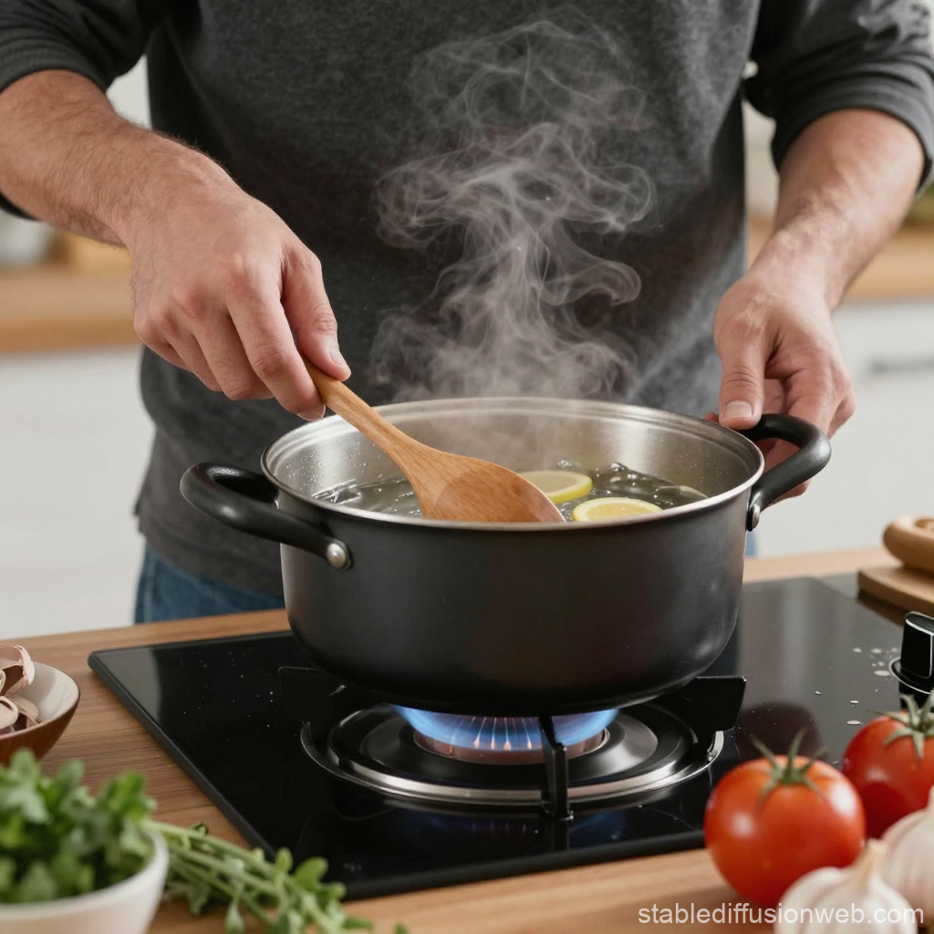 Homemade Cooking with Boiling Pot and Fresh Ingredients