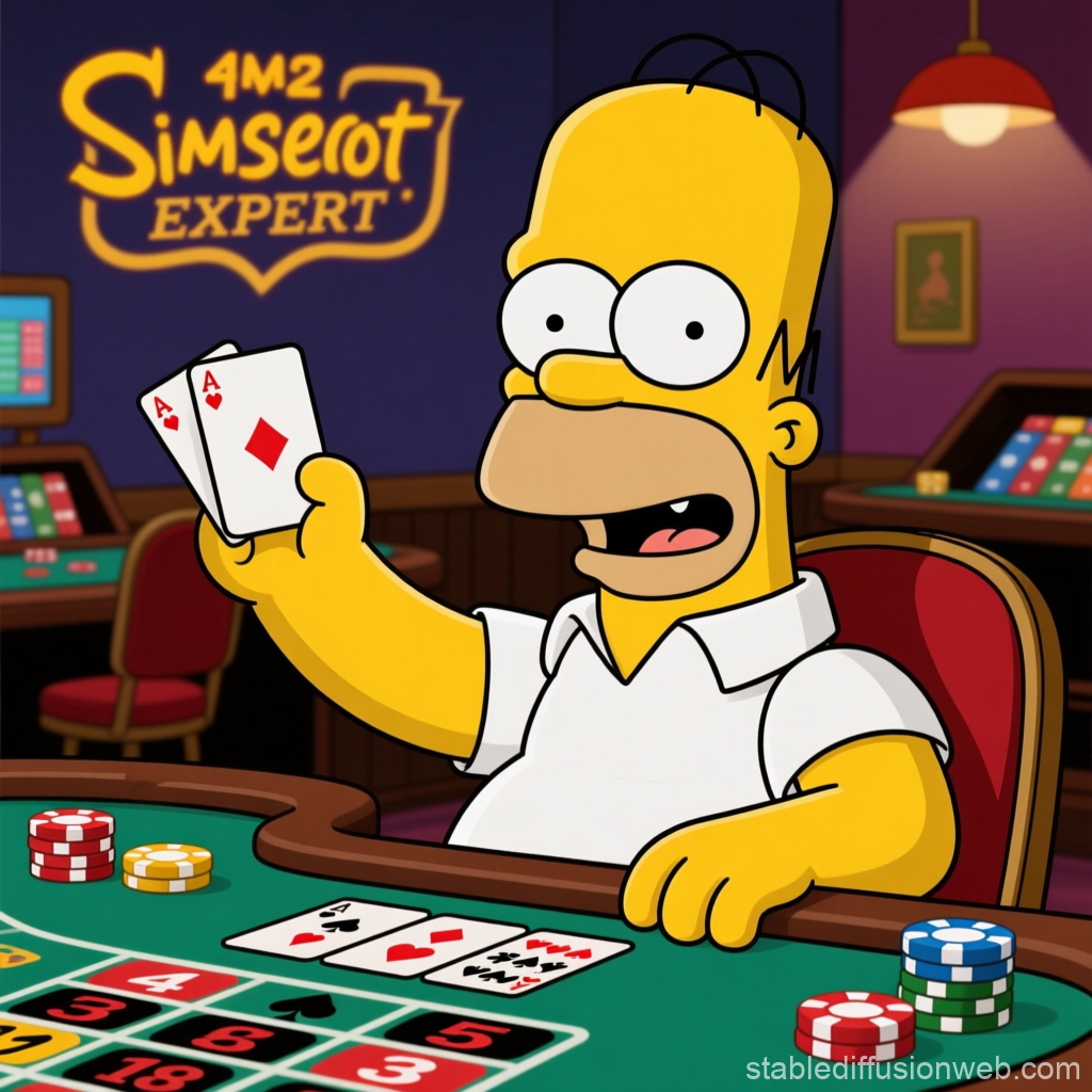 Homer Simpson as a Casino Expert Holding Playing Cards