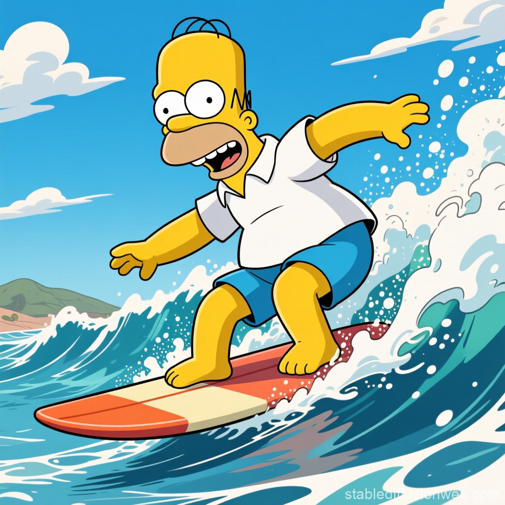 Homer Simpson Surfing on a Wave