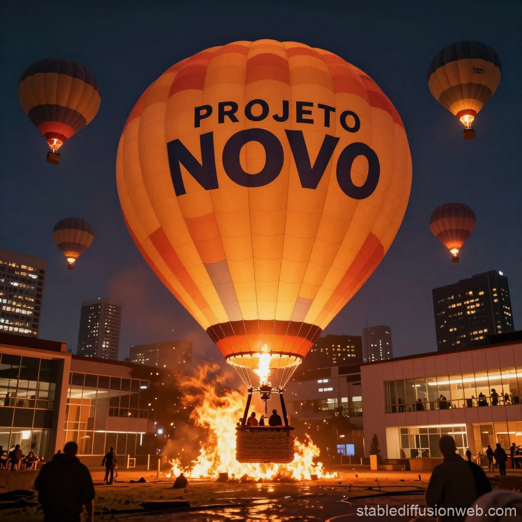 Hot Air Balloons Illuminating Night Sky Over Cityscape