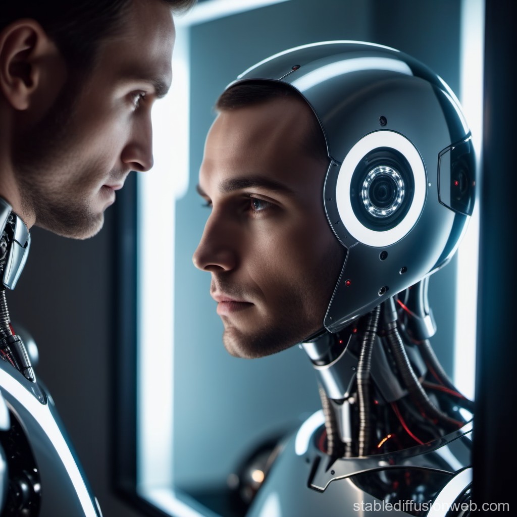 Human and Android Face-to-Face in Futuristic Setting