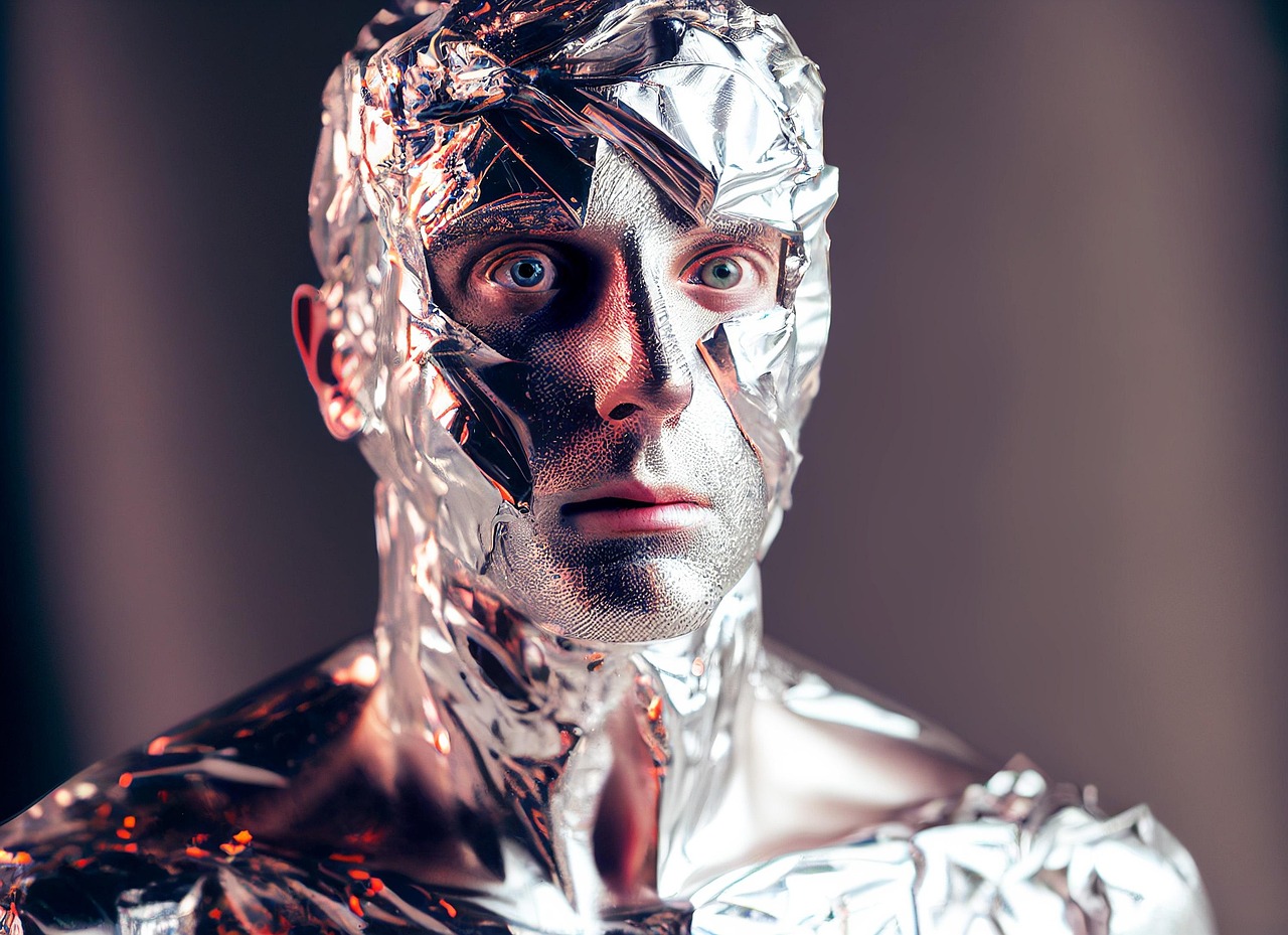 Human Figure Wrapped in Reflective Aluminum Foil