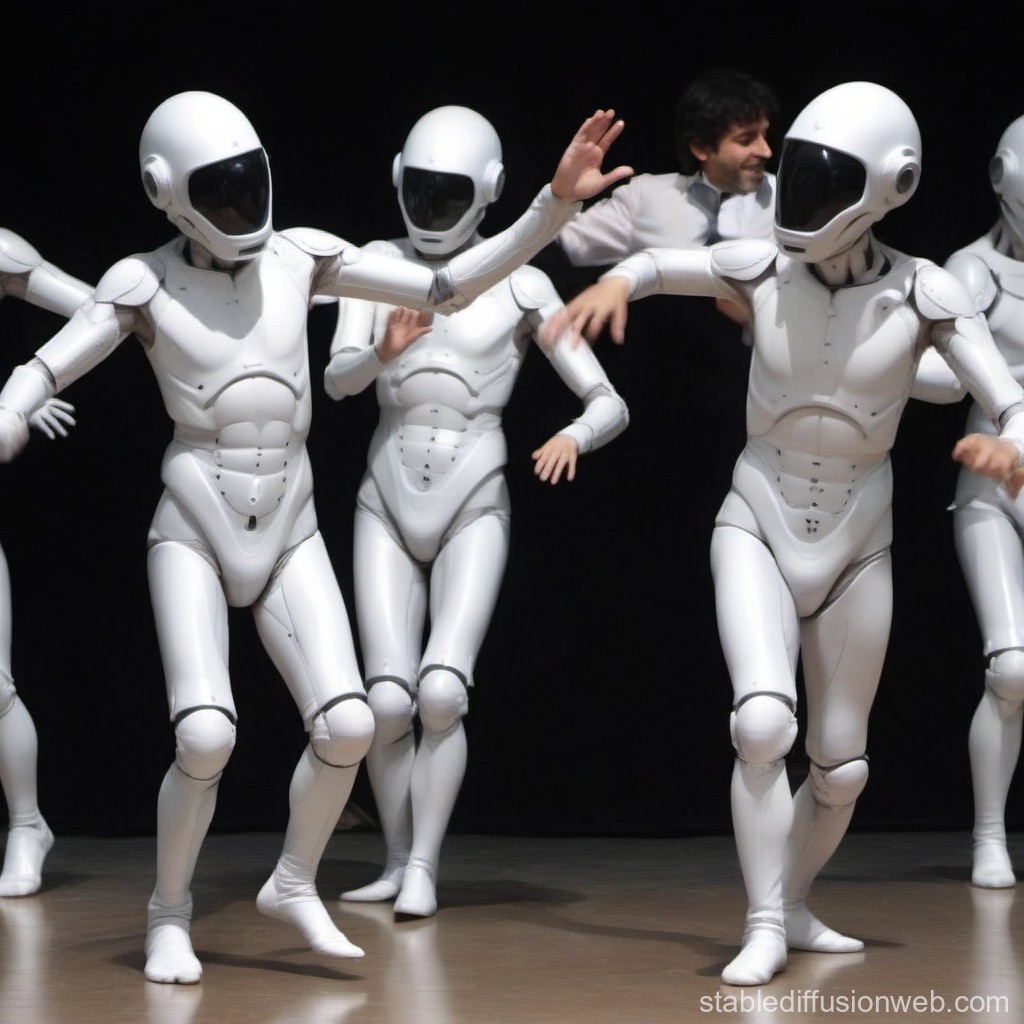 Humanoid Robots Dancing with Human Performer on Stage